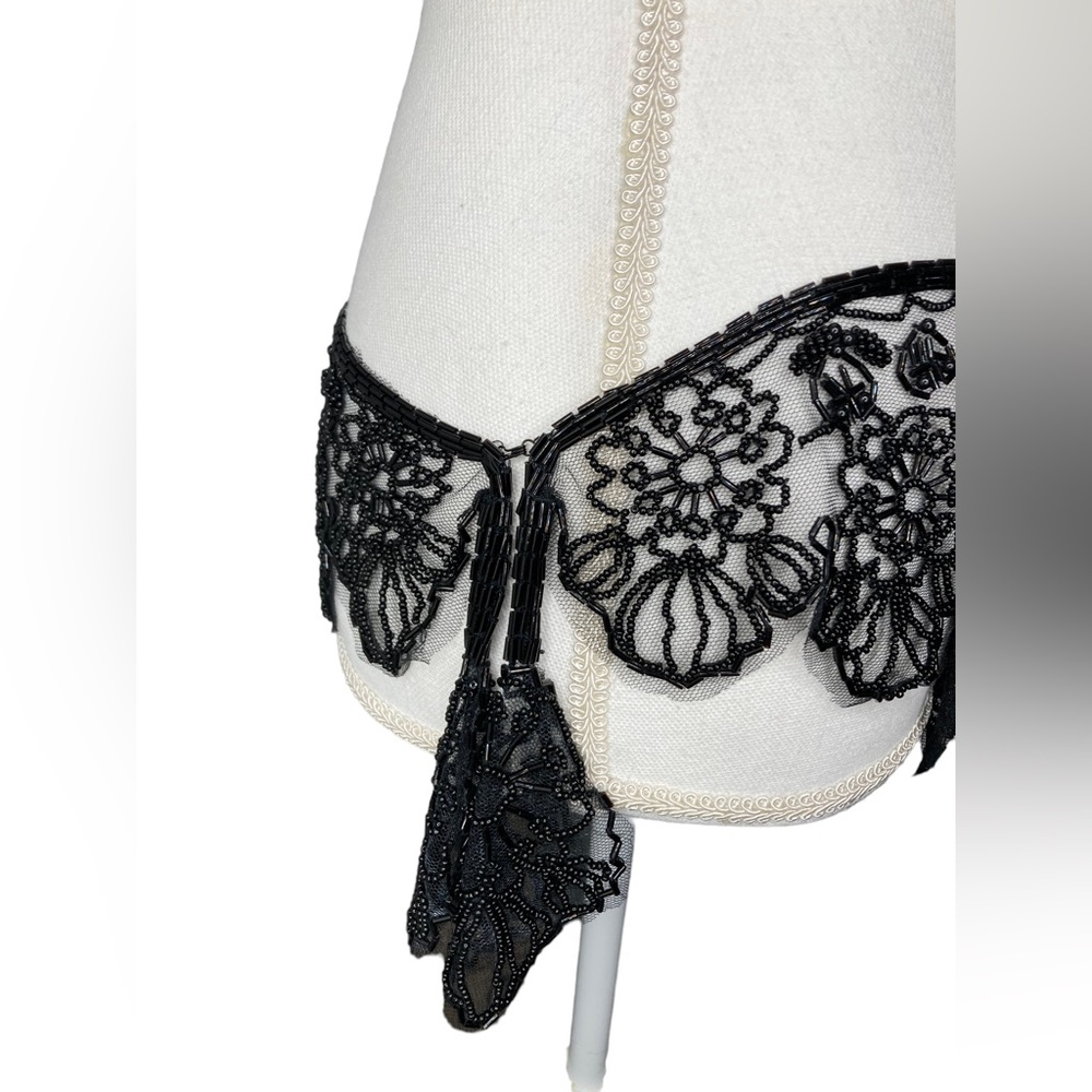 Vintage Black Beaded Mesh Floral Design Bolero Collar Shaw Belt Multi-way Piece - Picture 15 of 16